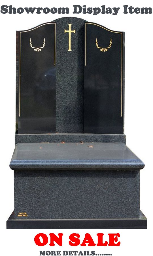 Gravestone Showroom Display Monument Headstone in Regal Black (Dark) and Royal Black Indian Granite