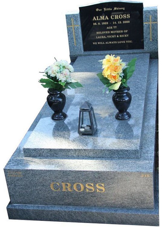 Gravestone and Monument Headstone in Oceanic Grey and Royal Black Indian Granites for Cross in Box Hill Cemetery Grave Monuments.