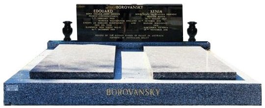 Gravestone and Monument Headstone in Oceanic Grey and Sapphire Brown Indian Granites for Borovansky in Box Hill Cemetery Grave Monuments.