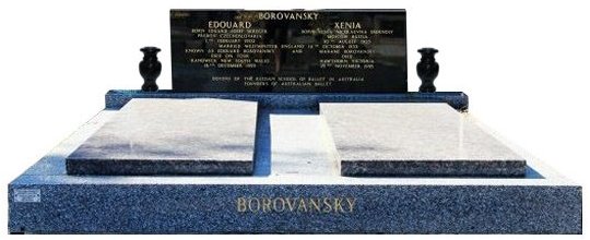 Gravestone and Monument Headstone in Oceanic Grey and Sapphire Brown Indian Granites for Borovansky in Box Hill Cemetery Grave Monuments.
