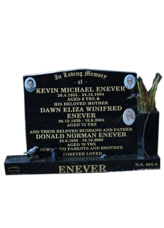 Headstone Cemetery Memorial in Silver Pearl Black Indian Granite for Enever at Box Hill