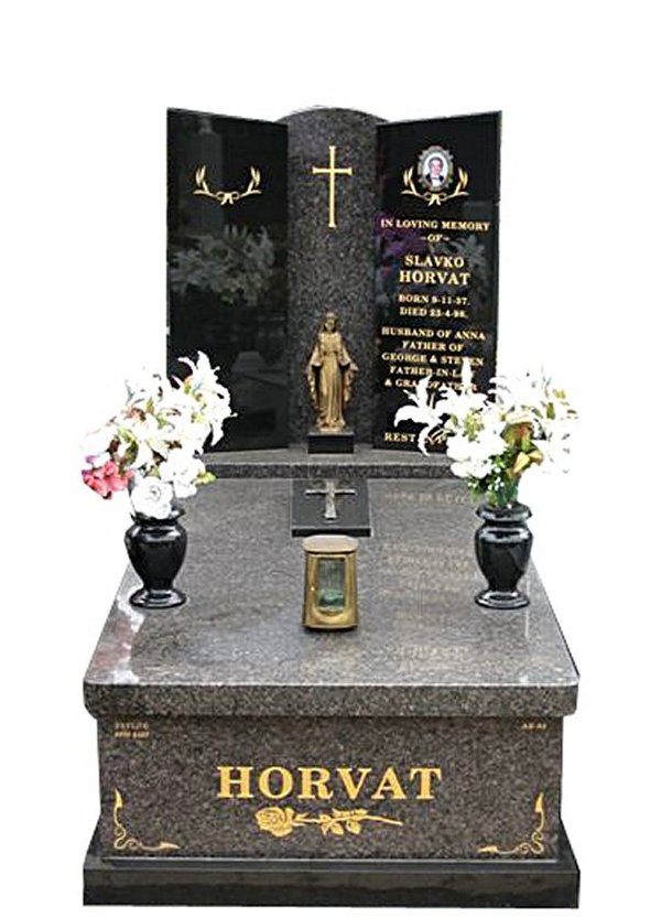 Springvale New Mahogany and B G Black Full Monument Horvat Cemetery Memorial