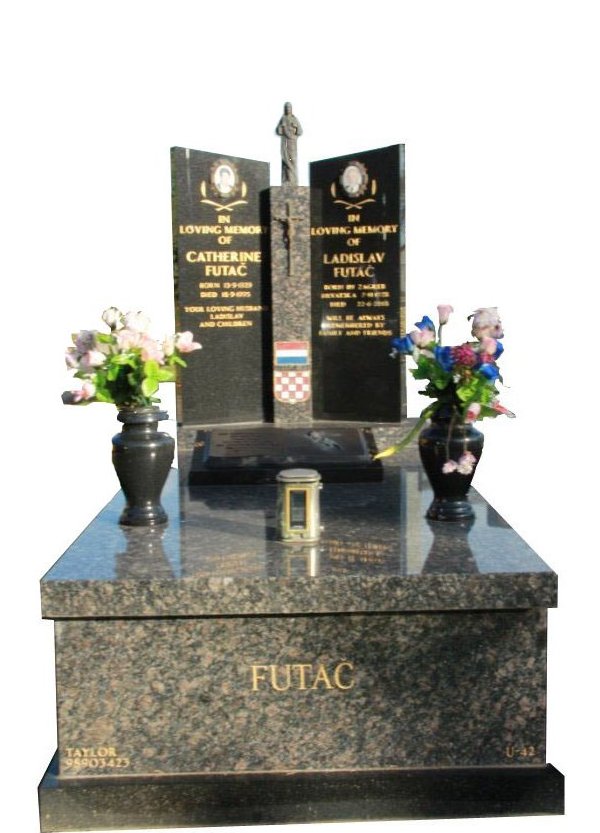 Springvale Sapphire Brown and Royal Black Full Monument Catherine and Ladislav Futac Cemetery Memorial