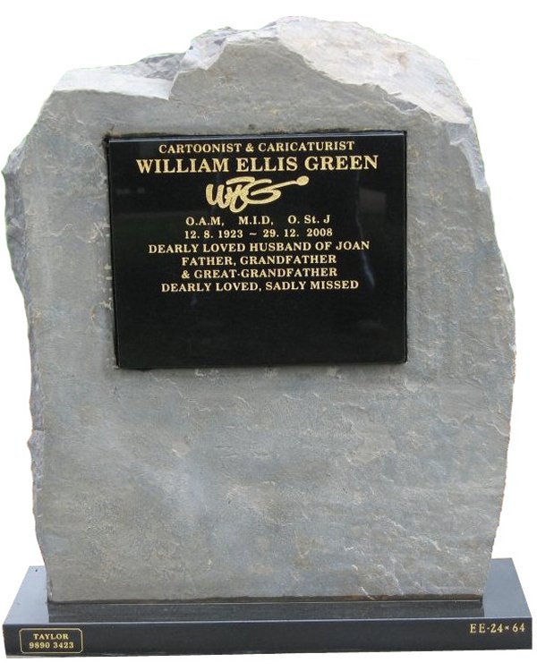 Cemetery Headstone in natural rock with Royal Black Indian Granite plaque for Green at Lilydale Cemetery