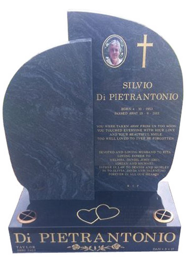 Cemetery Headstone In Silk Blue and Royal Black Indian Granite For Dipietrantonio At Lilydale Cemetery