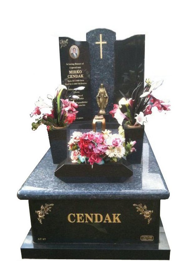 Cemetery Memorial - Royal Black and Blue Pearl Indian Granite Full Monument - Cendak Springvale