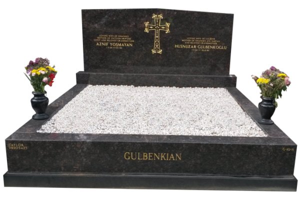 Double Granite Memorial In Tan Brown and BG Black Indian Granite for Yosmayan and Gulbenkoglu at Springvale.