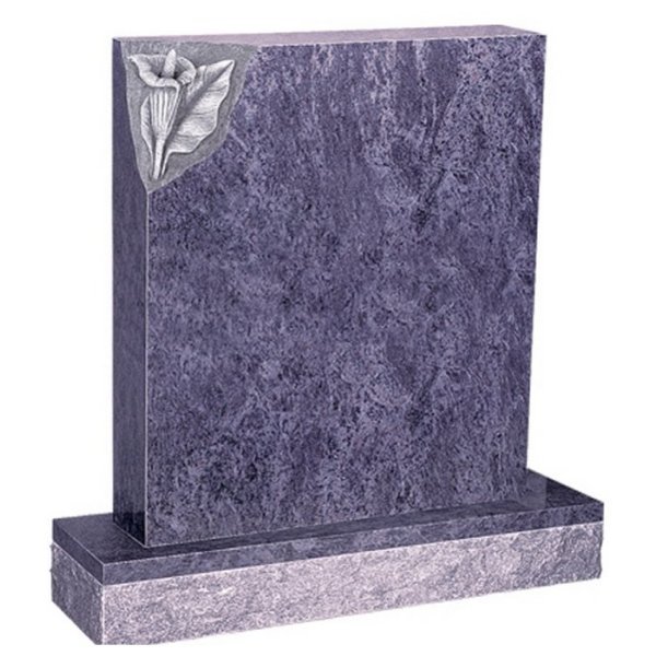 Floral Accent Granite Lawn Headstone HT2 in Vizag Blue Medium Indian Granite