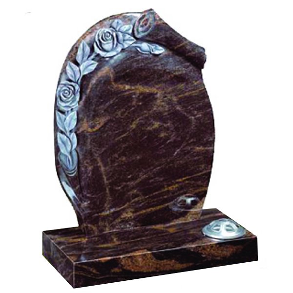 Floral Accent Granite Lawn Cemetery Headstone HT25 in Indian Aurora Premium Indian Granite