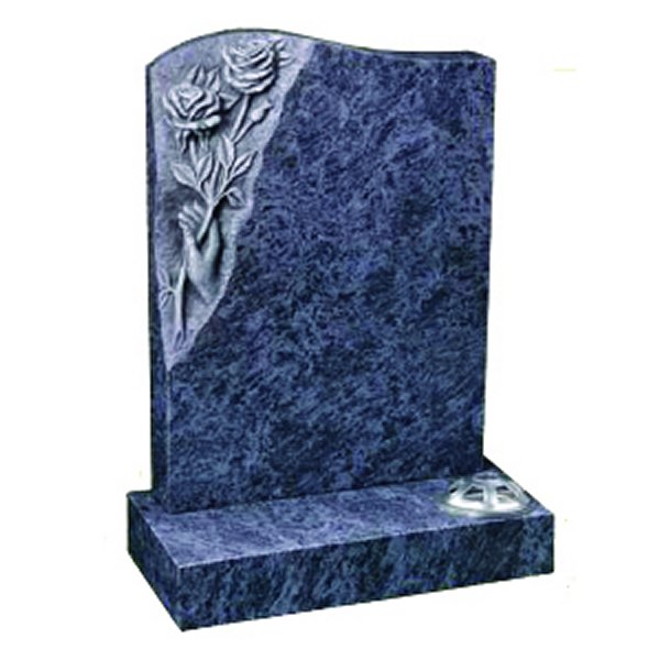 Floral Accent Granite Lawn Headstone HT26 in Bahama Blue Indian Granite