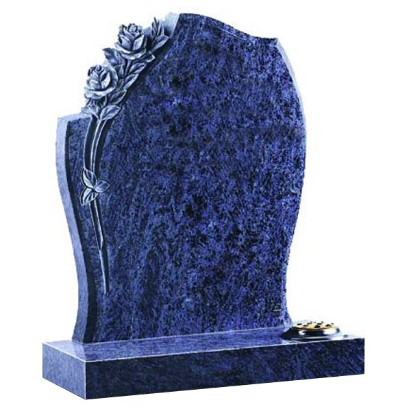 Floral Accent Granite Lawn Cemetery Headstone HT27 in Vizag Blue Medium Indian Granite