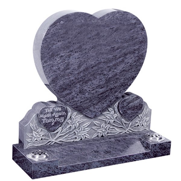 Floral Accent Granite Lawn Cemetery Headstone HT31 in Vizag Blue Medium Indian Granite