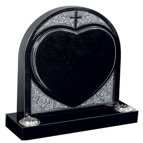 Floral Accent Granite Lawn Headstone HT32 in B G Black Indian Granite