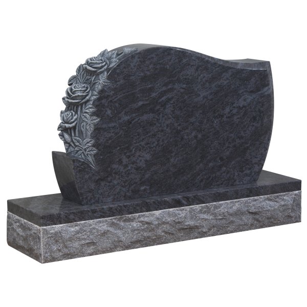 Floral Accent Granite Lawn Headstone HT35 in Vizag Blue Premium Indian Granite