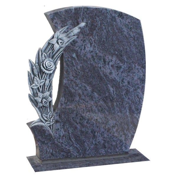 Floral Accent Granite Lawn Cemetery Headstone HT41 in Vizag Blue Premium Indian Granite
