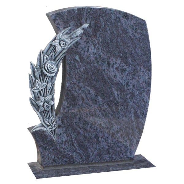 Floral Accent Granite Lawn Headstone HT41 in Vizag Blue Premium Indian Granite