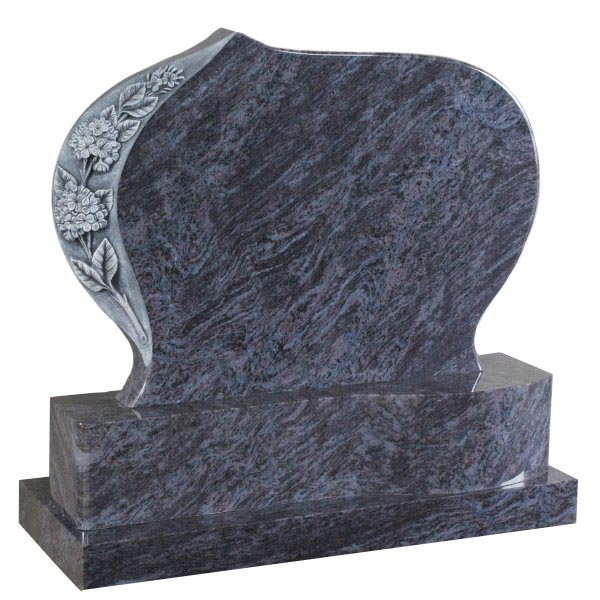 Floral Accent Granite Lawn Cemetery Headstone HT43 in Vizag Blue Premium Indian Granite
