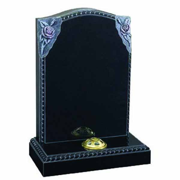 Floral Accent Granite Lawn Headstone HT47 in B G Black Indian Granite