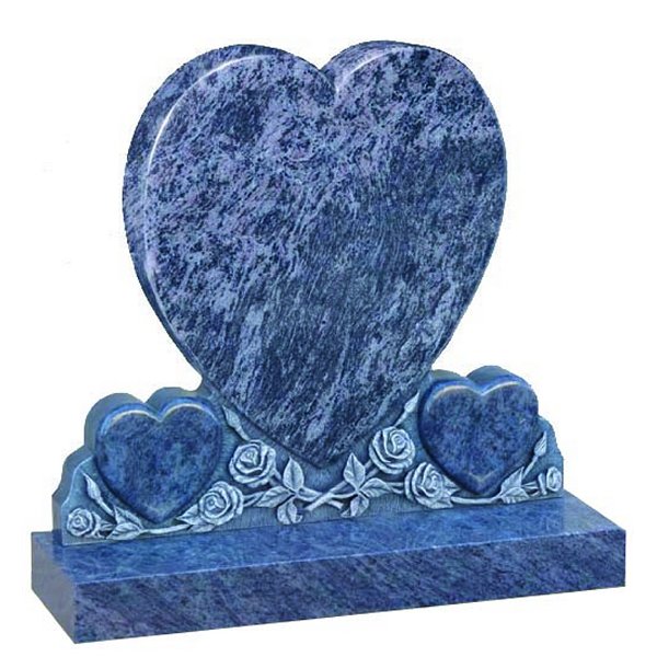 Floral Accent Granite Lawn Headstone HT48 in Vizag Blue Medium Indian Granite