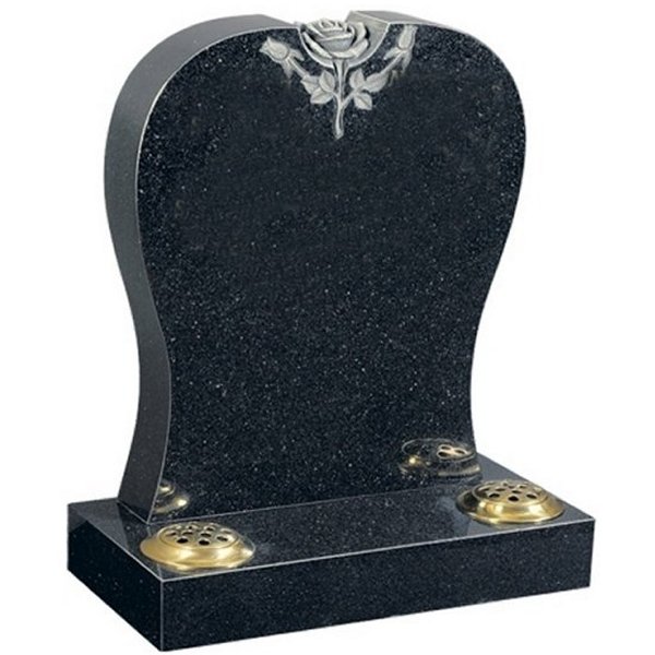 Floral Accent Granite Lawn Cemetery Headstone HT5 in Regal Black (Dark) Indian Granite