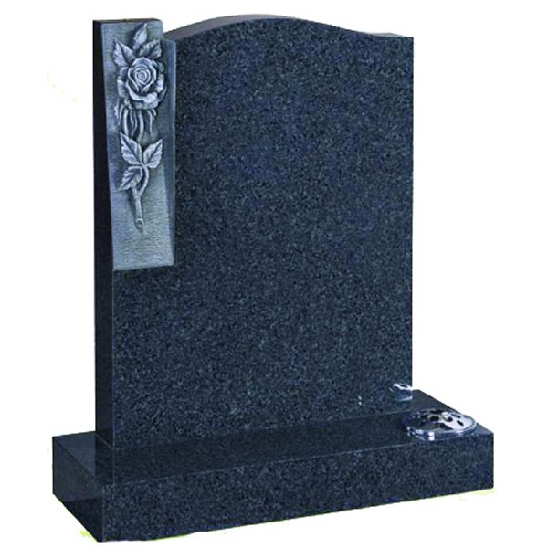 Floral Accent Granite Lawn Headstone HT51 in Regal Black (Dark) Indian Granite