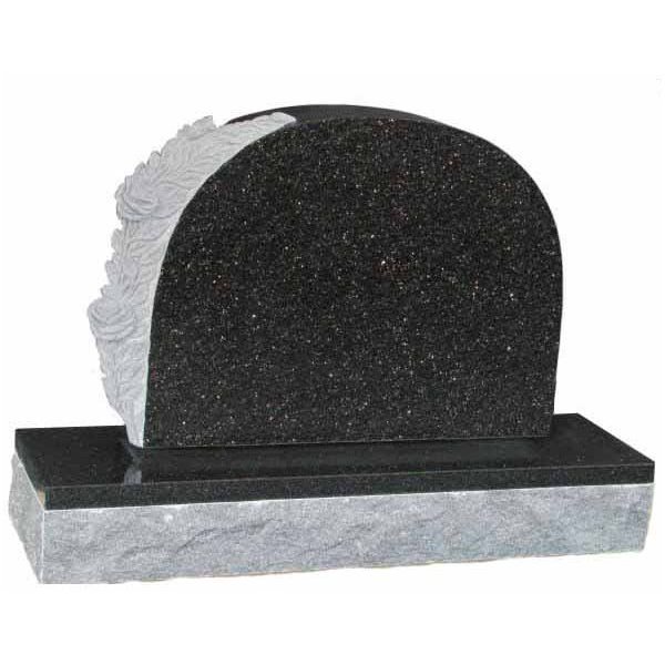 Floral Accent Granite Lawn Cemetery Headstone HT6 in Silver Pearl Black Indian Granite