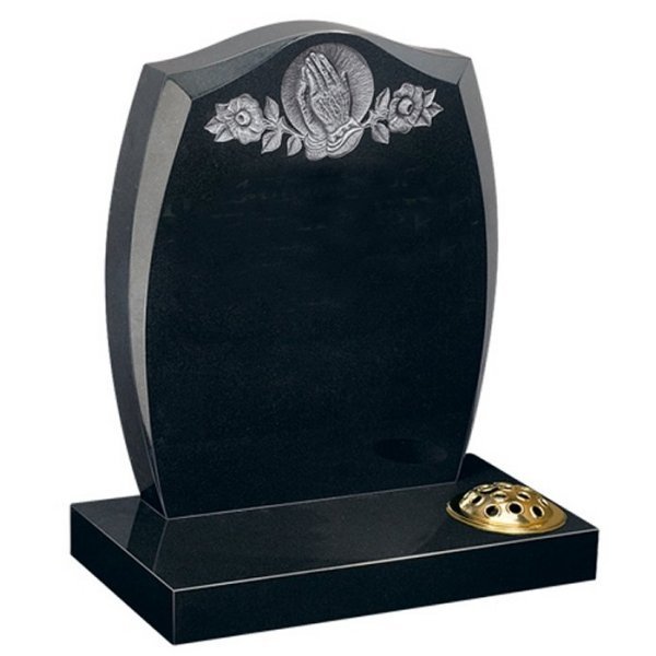 Floral Accent Granite Lawn Cemetery Headstone HT9 in B G Black Indian Granite