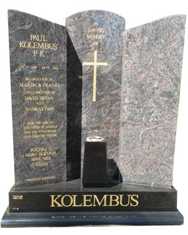 Granite Headstone in Pardiso and Royal Black Indian Granite for the Kolembus Family