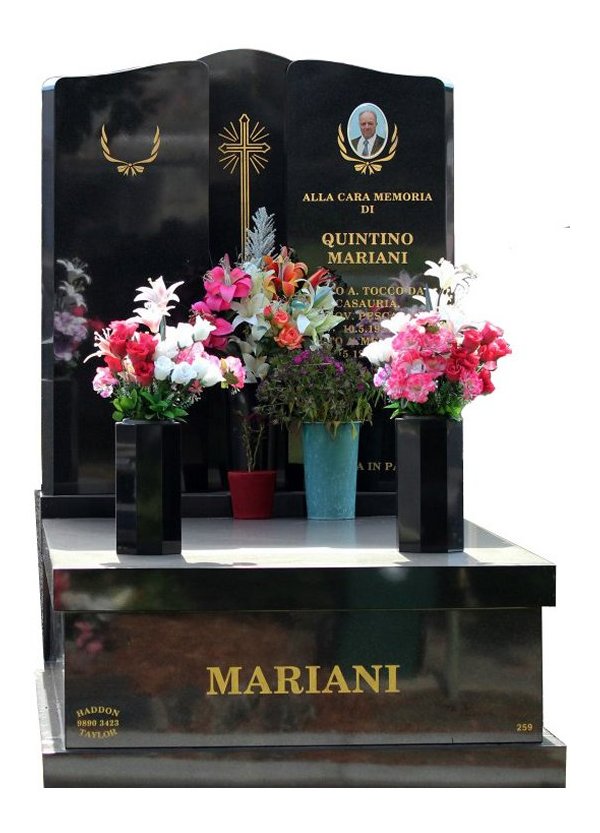 Granite Memorial and Full Monument Headstone in B G Black Indian Granite for Mariani at Burwood Cemetery