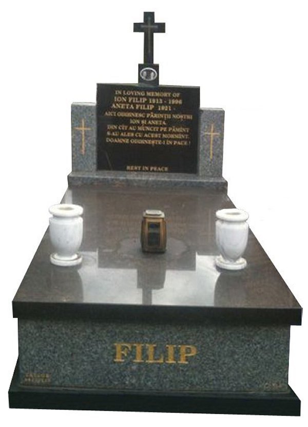 Granite Memorial and Full Monument Headstone in Harcourt Grey Australian Granite and Royal Black Indian Granite for Filip at Springvale Botanical Cemetery