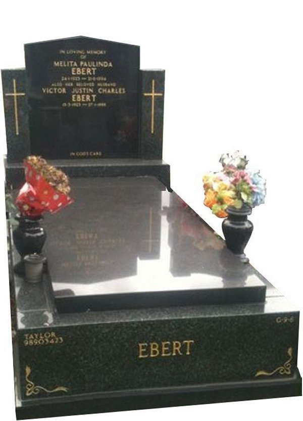 Granite Memorial and Full Monument Headstone in Midnight Star Black and Royal Black Indian Granite for Ebert at Springvale Botanical Cemetery