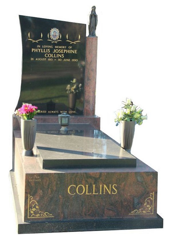 Granite Memorial and Full Monument Headstone in Multicolour Red and Royal Black Indian Granite for Collins at Springvale Botanical Cemetery