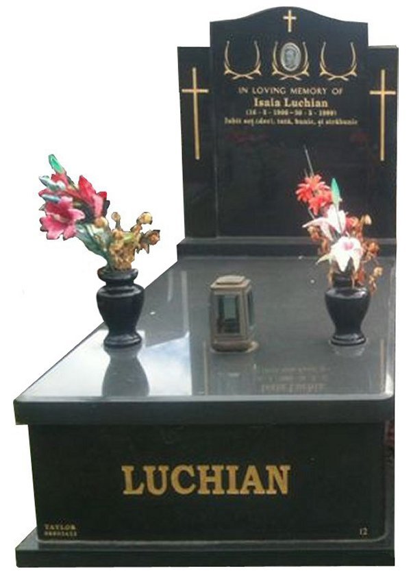 Granite Memorial and Full Monument Headstone in Royal Black Indian Granite for Luchian at Springvale Botanical Cemetery