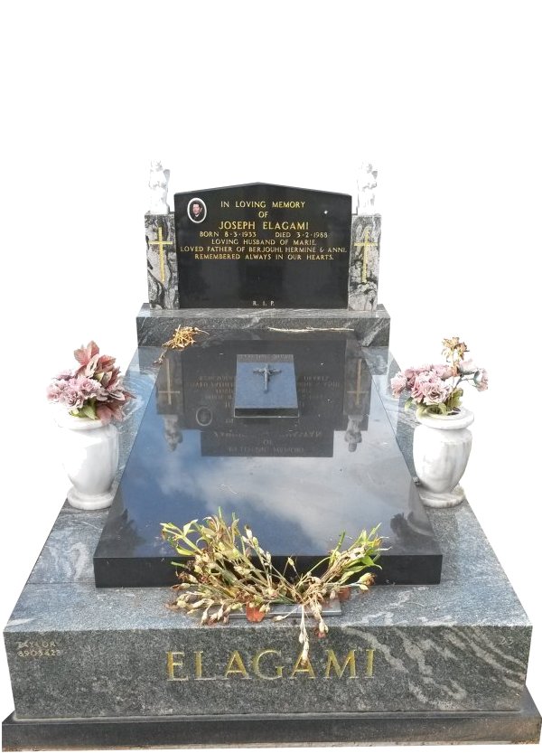 Granite Memorial Headstone In Oceanic Grey and BG Black Indian Granite for Joseph Elagami at Springvale