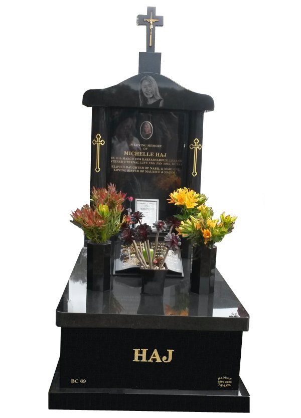 Granite Memorial in Royal Black Indian Granite for Haj at Springvale Botanical Cemetery