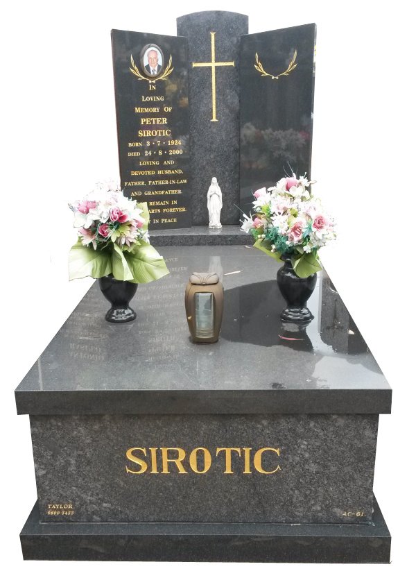 Granite Memorial in Steel Grey and Royal Black Indian Granite for Sirotic at Springvale Botanical Cemetery