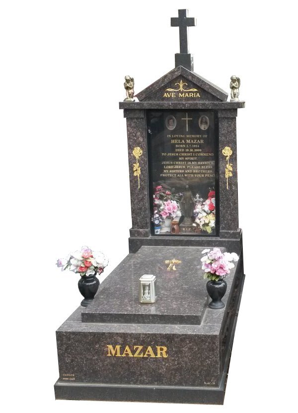 Granite Memorial in Tan Brown and Royal Black Indian Granite for Mazar at Springvale Botanical Cemetery