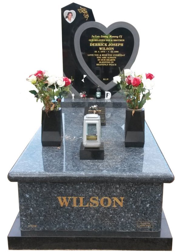 Granite Monument in Blue Pearl and B G Black Indian Granite for Derrick Joseph Wilson at Crib Point Cemetery