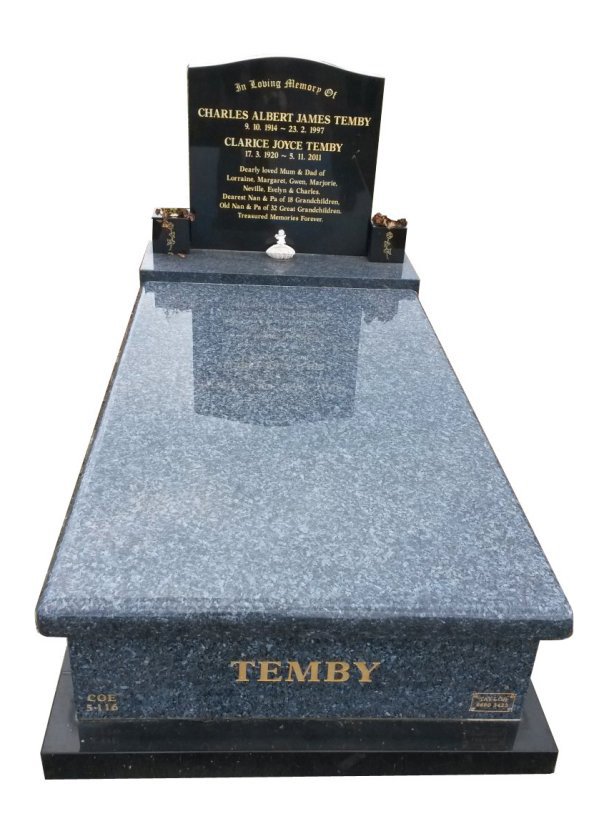 Granite Monument in Blue Pearl and Royal Black Indian Granite for Temby at Crib Point Cemetery