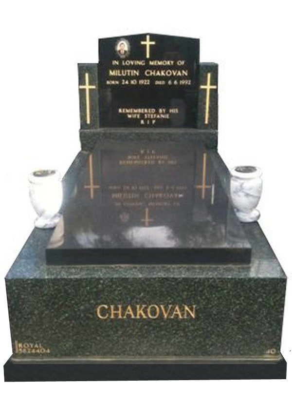 Granite monument in Midnight Star Black and Royal Black Indian Granite for Chakovan at Springvale Botanical Cemetery