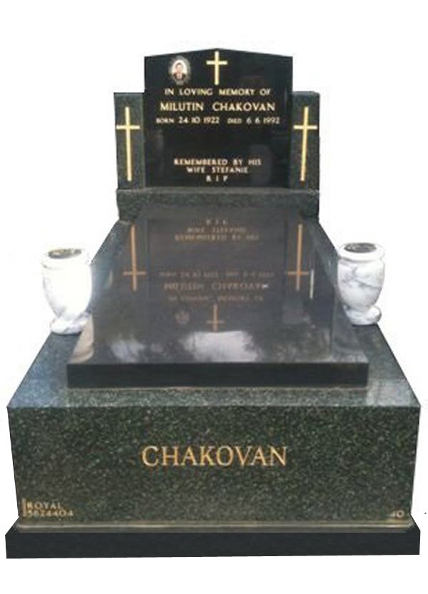 Granite Monument in Midnight Star Black and Royal Black Indian Granite for Chakovan at Springvale Botanical Cemetery