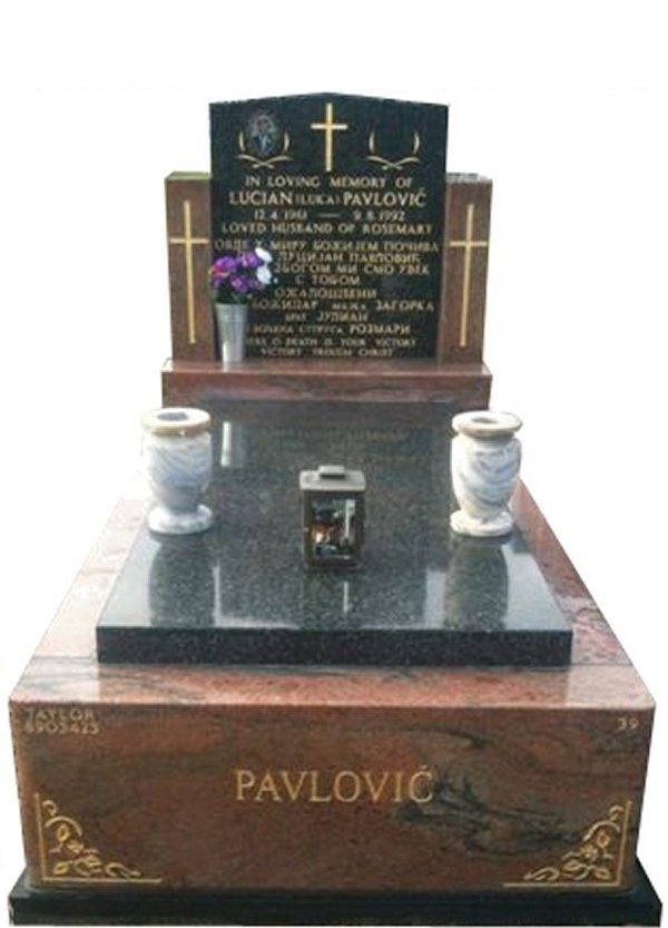 Granite Monument in Multicolour Red and Regal Black (Light) Indian Granite for Pavlovic at Springvale Botanical Cemetery