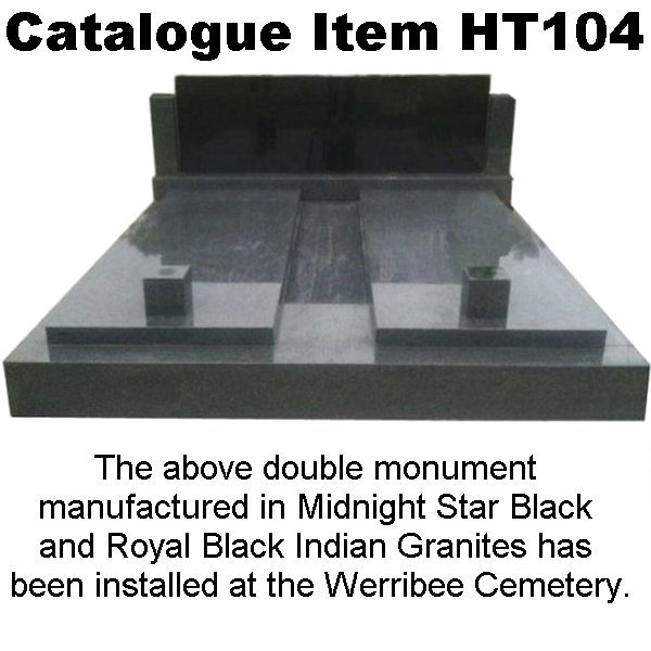 Gravestone Catalogue Item HT104 Monument Headstone in Midnight Star Black and Royal Black Indian Granite