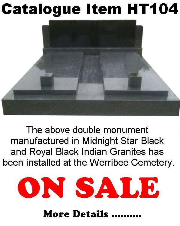 Gravestone Catalogue Item HT104 Monument Headstone in Midnight Star Black and Royal Black Indian Granite