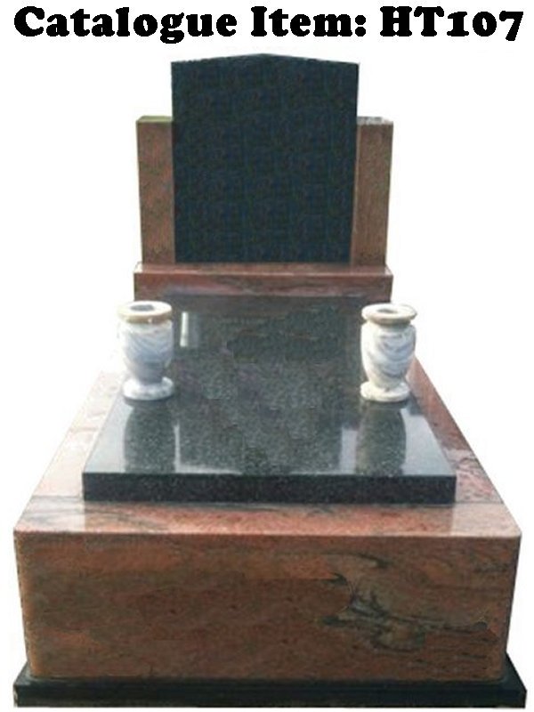 Gravestone Catalogue Item HT107 Monument Headstone in Multicolour Red and Regal Black (Dark) Indian Granite