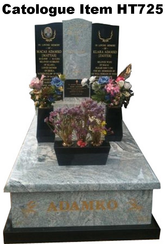 Gravestone Catalogue Item HT725 Monument Headstone in Viscon White and Royal Black Indian Granite