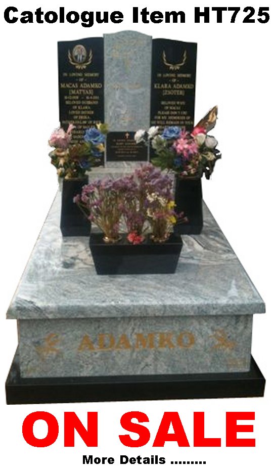 Gravestone Catalogue Item HT725 Monument Headstone in Viscon White and Royal Black Indian Granite