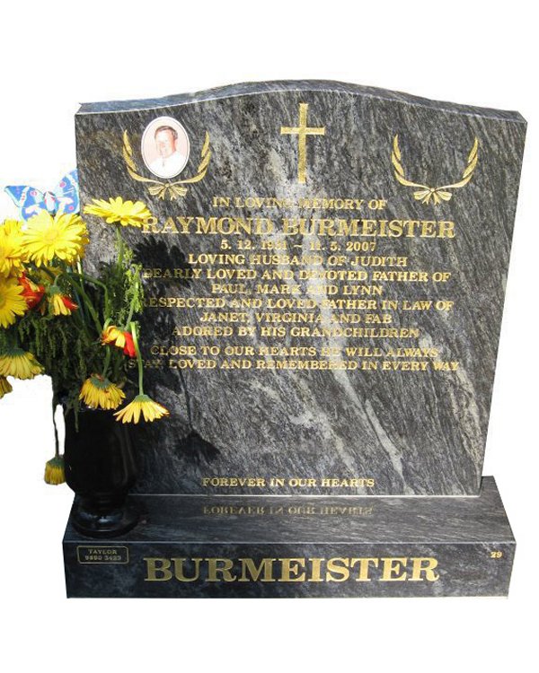 Headstone Cemetery Memorial in Platinum Blue Indian Granite for Burmeister at Springvale Botanical Cemetery