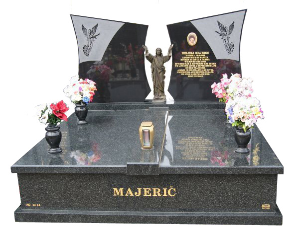 Headstone over Double Monument in Regal Black (Dark) for Majeric at Springvale Botanical Cemetery.