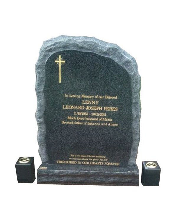 Natural rock carved granite headstone in regal black (light) granite for Peres at Lilydale cemetery